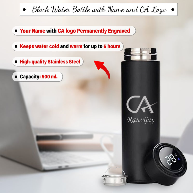 CA Drinkware Combo: Black Bottle & CA Theme Mug with Name.