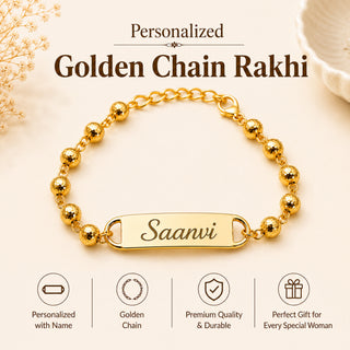 Personalized Rakhi with Name for Sister | Customized Rakhi with Name, Golden Chain Bracelet for Women (Pack of 2)