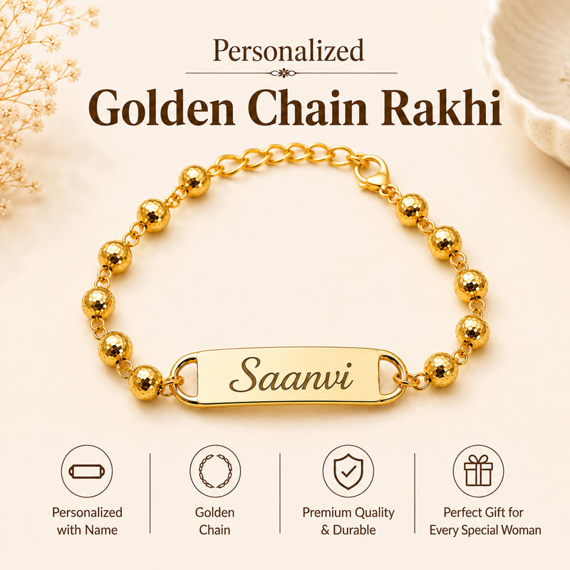 Personalized Rakhi with Name for Sister | Customized Rakhi with Name, Golden Chain Bracelet for Women (Pack of 2)