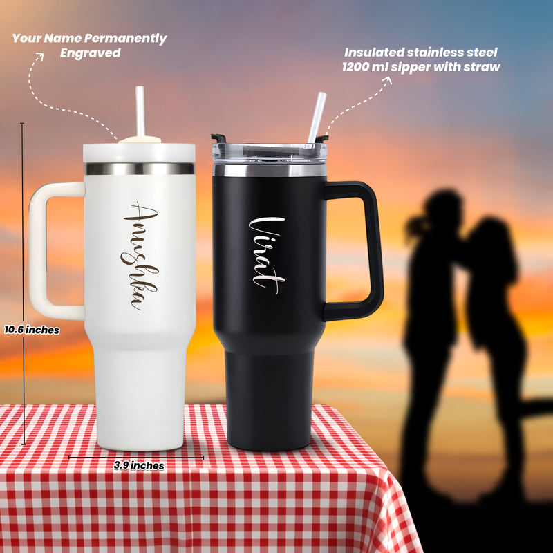 Personalized Bhaiya Bhabhi Rakhi Gift – Custom Black & White Straw Tumblers (Set of 2) + Bhaiya-Bhabhi Rakhi.