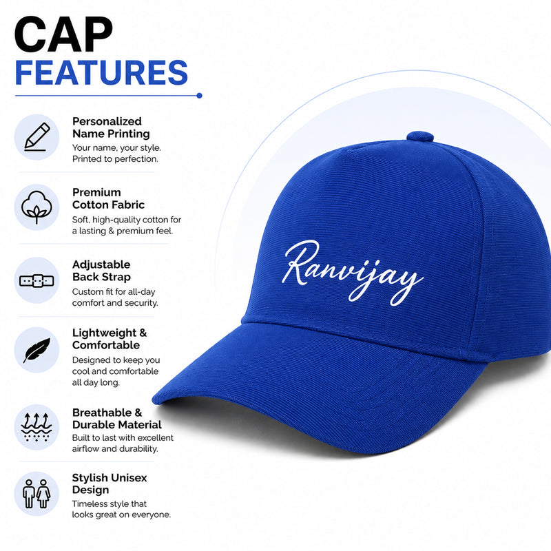 Customized Name Printed Cap for Men & Women.
