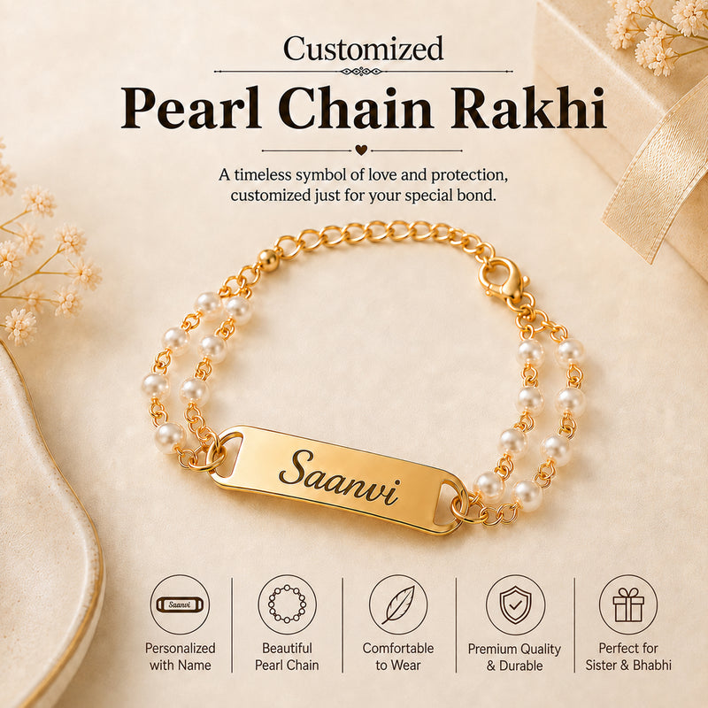 Customized Pearl Rakhi for Sister with Name | Personalized Pearl Rakhi for Girls & Women | (Pack of 2)