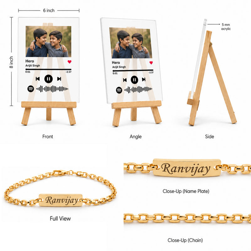 Customized Chain Rakhi with Name Engraving & Customized Spotify Photo Frame with Song Code