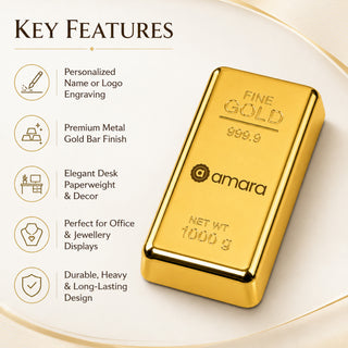 Customized Gold Bar Paperweight with Name or Company Logo | Customized Realistic Metal Gold Biscuit Paper Weight (Pack of 3)