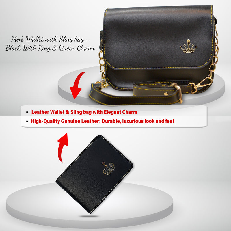 Rakshabandhan Gift Combo: Men's Wallet with Sling Bag & Couple Engraved Steel Mug Set.