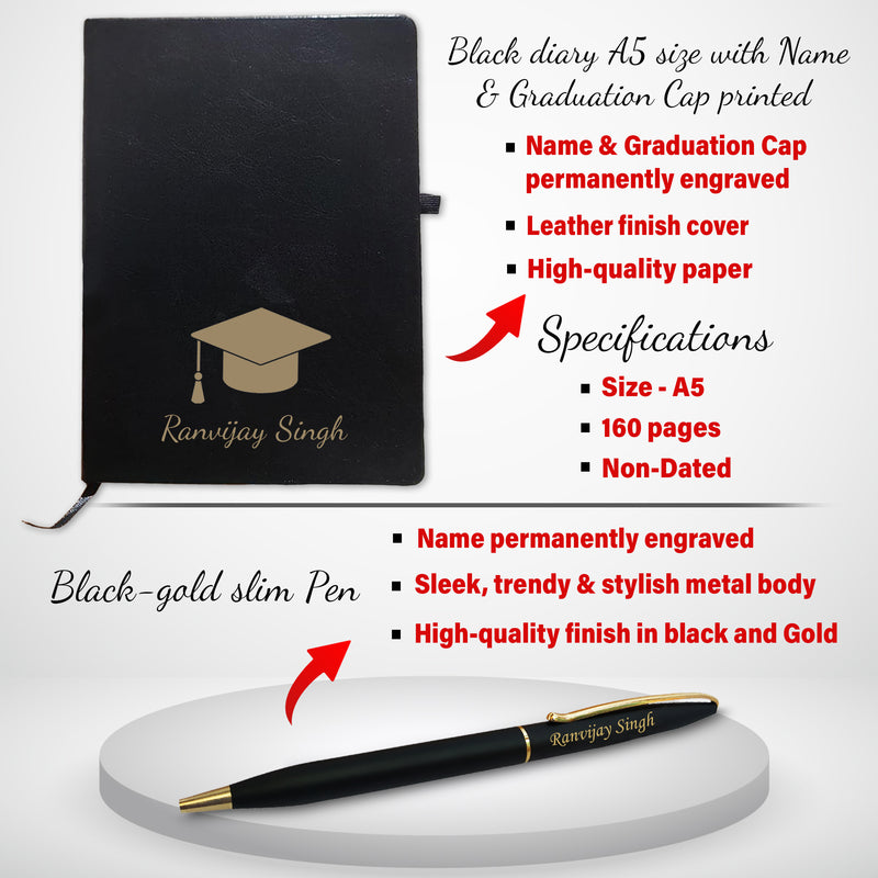 Personalized Graduation Gift Set – Engraved Pen, Diary & Pen Stand