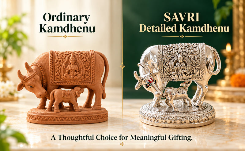 Kamdhenu Cow Idol 2.5 Inch Silver Plated German | Vastu Pooja Statue for Home Decor, Housewarming Gifts