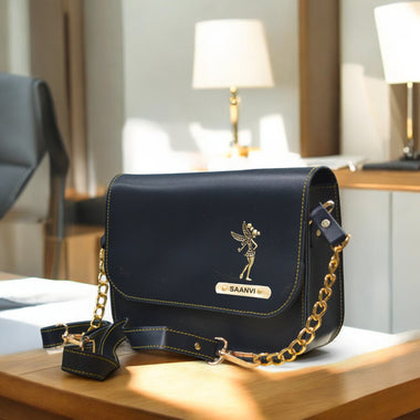Personalized Leather Chain Sling Bag with Name & Elegant Charm for Women