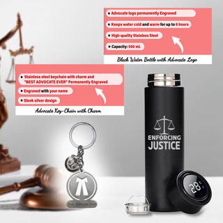 Advocate Gift Set: Pen, Keychain, Black Bottle, Diary, Wallet With 'World's Best Advocate' Quote.