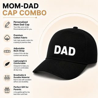 Premium Mom Dad Caps Set of 2 – Cotton Couple Hats for Parents