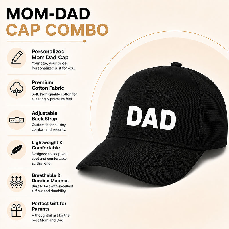Premium Mom Dad Caps Set of 2 – Cotton Couple Hats for Parents