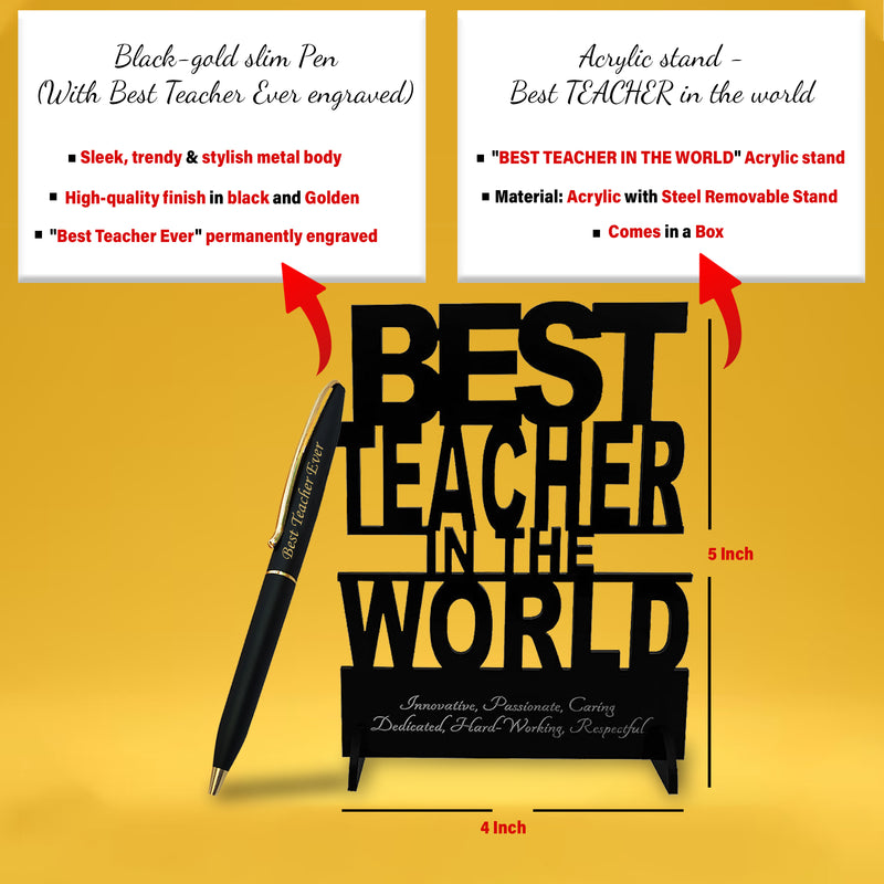 Premium Teacher Gift Set: Engraved Keychain, Elegant Pen & Acrylic Stand