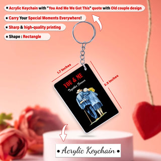 Anniversary Black Coffee Mug & Keychain Set – 'You And Me We Got This' Quote with Old Couple Design Printed.