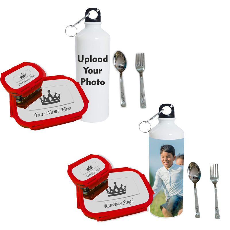 Kids Combo: Photo Bottle & Name Engraved Steel Lunch Box.