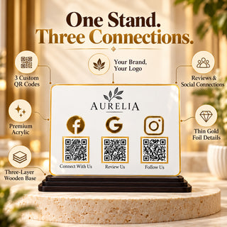 Customized 3-in-1 Acrylic QR Standee 5×7 Inch Horizontal| Instagram, GPay & PhonePe| Business Sign