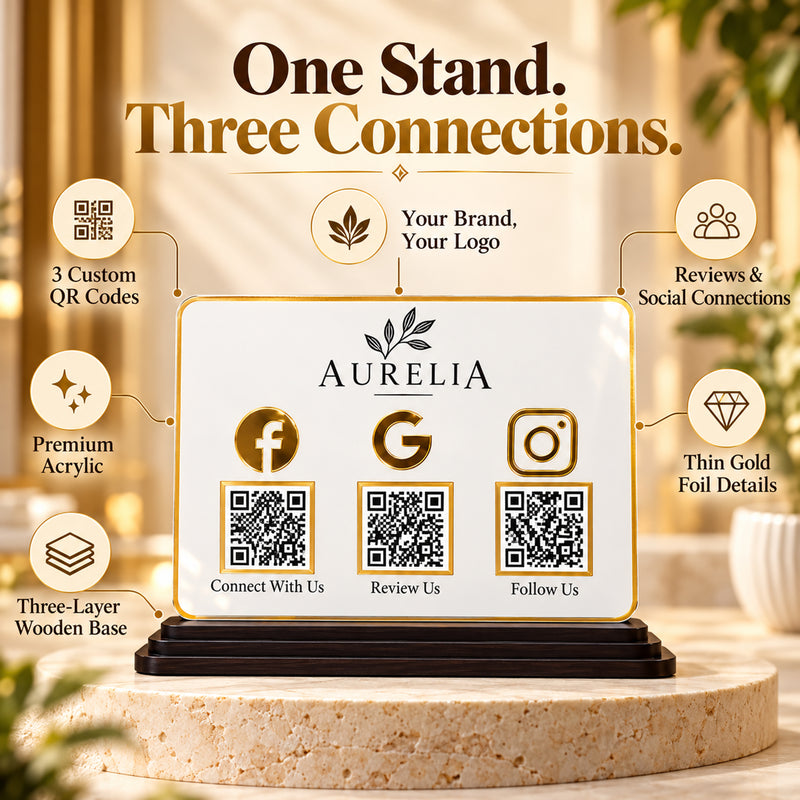 Customized 3-in-1 Acrylic QR Standee 5×7 Inch Horizontal| Instagram, GPay & PhonePe| Business Sign