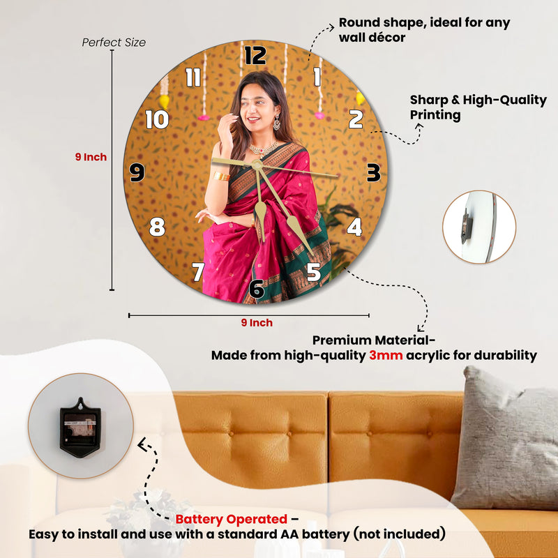 Personalized Acrylic Photo Printed Wall Clock.