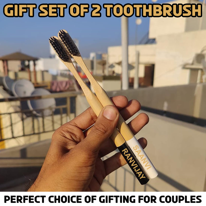 Bamboo Toothbrush set with name engraved.