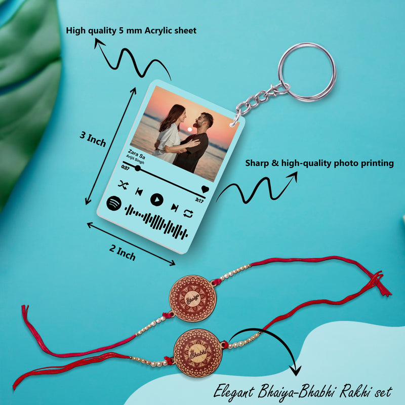 Rakshabandhan Gift – Custom Spotify Photo Keychain, Photo Wall Clock & Traditional Bhaiya‑Bhabhi Rakhi