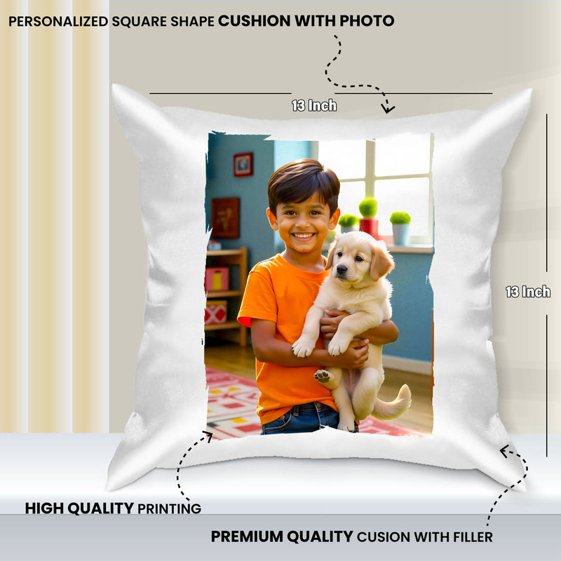 Personalized Rakhi Gift Set – Photo Printed Cushion, Wall Clock & Name Engraved Rakhi