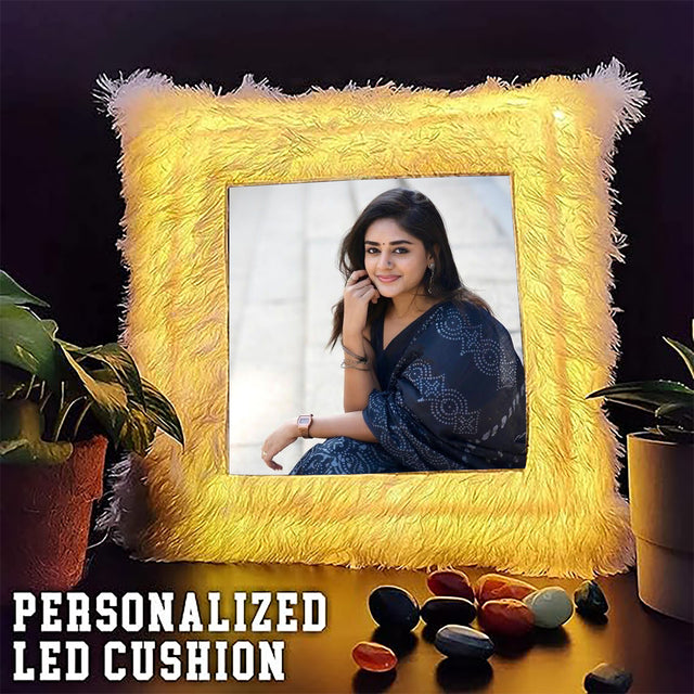 Custom LED Fur Pillow: Photo or Name Print.