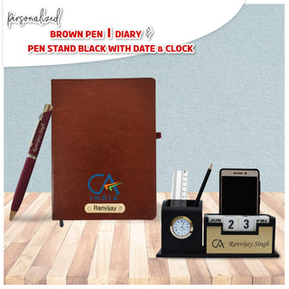 Customized CA Combo: CA Pen Stand, Logo Pen & Engraved  Diary.