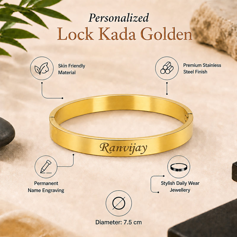Customized Lock Kada Bracelet - Custom Name Engraved