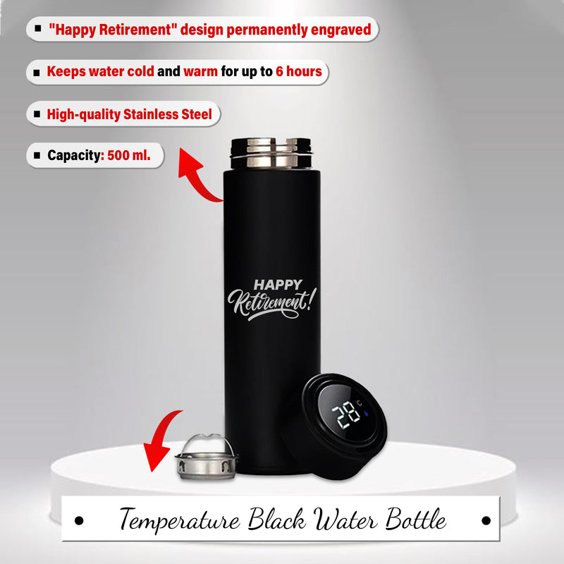 Retirement Gift Set – Pen, A5 Black Diary with Quote & Temperature Bottle –