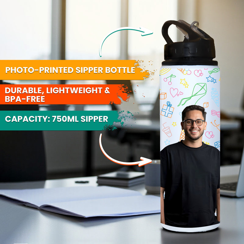 Customized Photo Printed 750 ML Aluminum Bottle for Men