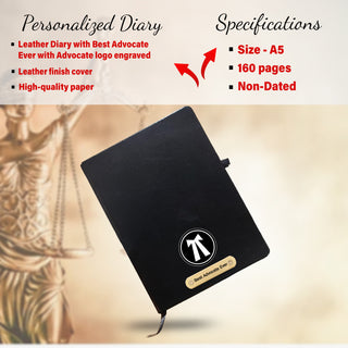 Advocate Desk Set: Pen Stand, Engraved Pen & A5 Diary with Advocate Logo.