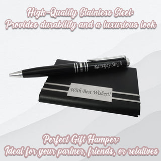 Personalized Pen and Card Holder (Black and Silver)
