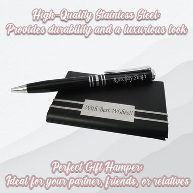 Personalized Pen and Card Holder (Black and Silver)