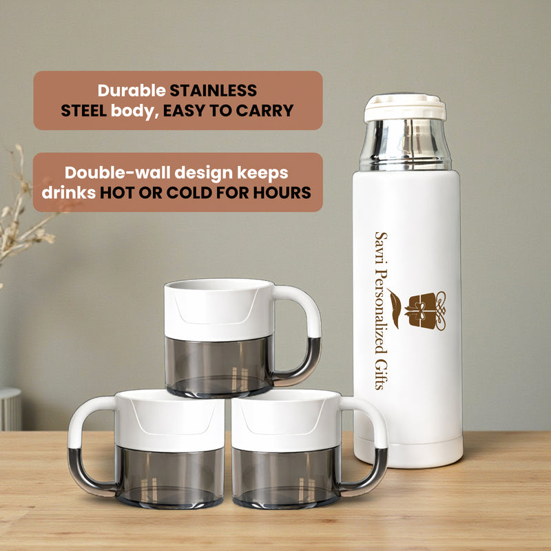 Customized Insulated Flask 3 Cup Set (500 ml) | Name & Company Logo Engraved