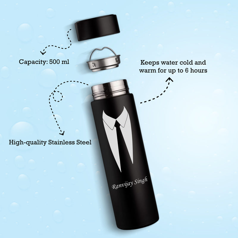 Water Bottle for Men With Name & Suit Design Engraved.