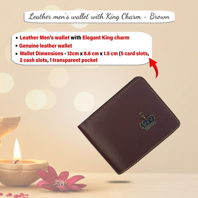 Diwali Gift Set for Men - Leather Wallet, Keychain & King Charm, Quote Engraved Pen