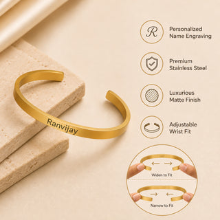 Customized Adjustable Stainless Steel Unisex Kada With Name Engraved.