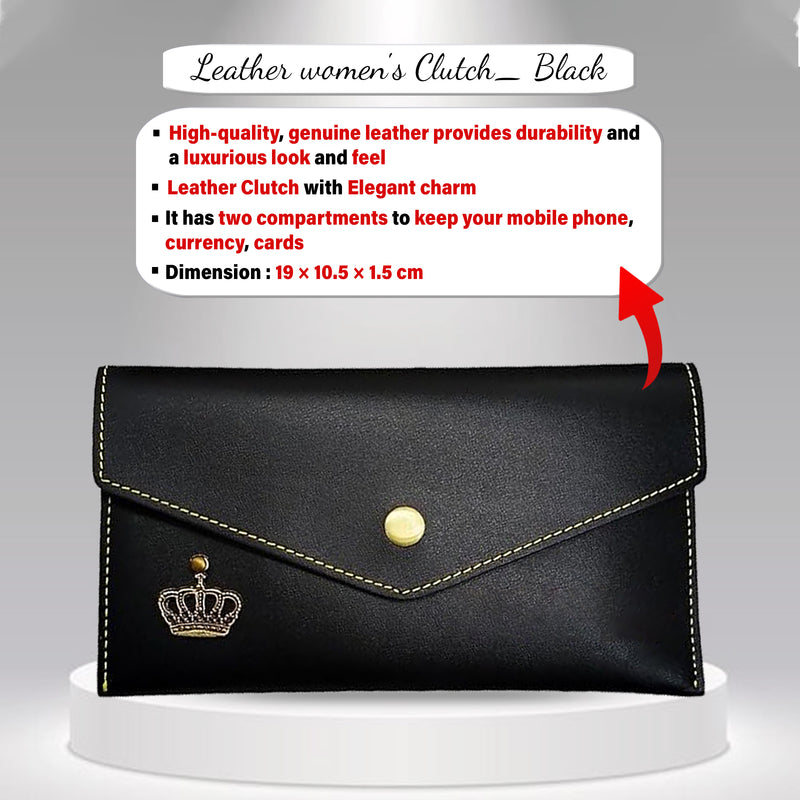 Black Leather Women's Clutch & Temperature Black Bottle with Quote.