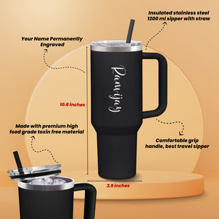 Personalized Rakhi Gifts Set- Custom Steel Straw Tumbler+ Rudrakasha Rakhi