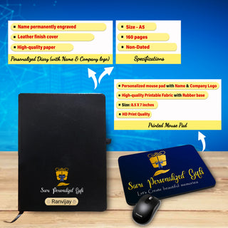 Custom Corporate Gift Set - Pen, Keychain, Bottle, Diary, Mouse Pad & T-Shirt.