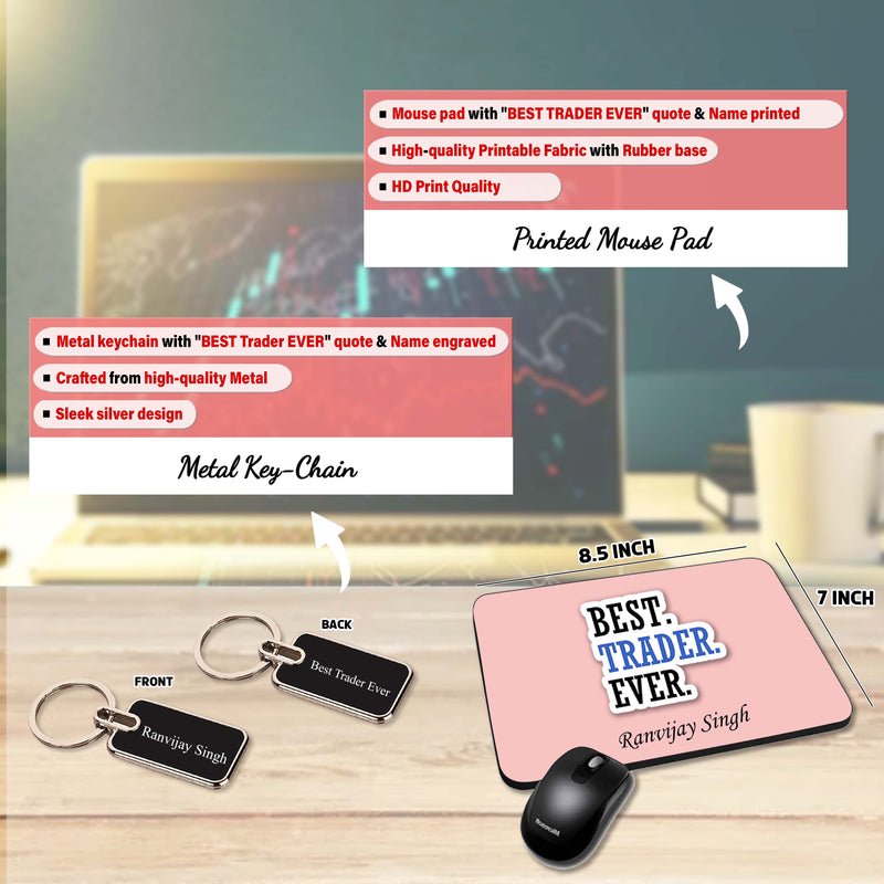 Trader Gift Combo Set- T-shirt, Pen, Mouse Pad & Metal Keychain.