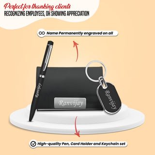 Pen, Keychain & Card Holder with Name & Message Engraved – Ideal Corporate Gift