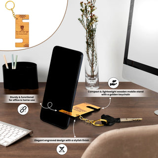 Wooden Mobile Stand and Custom Keychain Set – Engraved with Name and Company Logo