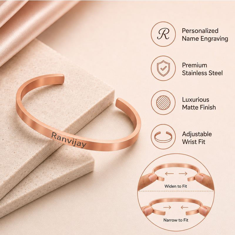 Customized Adjustable Stainless Steel Unisex Kada With Name Engraved.