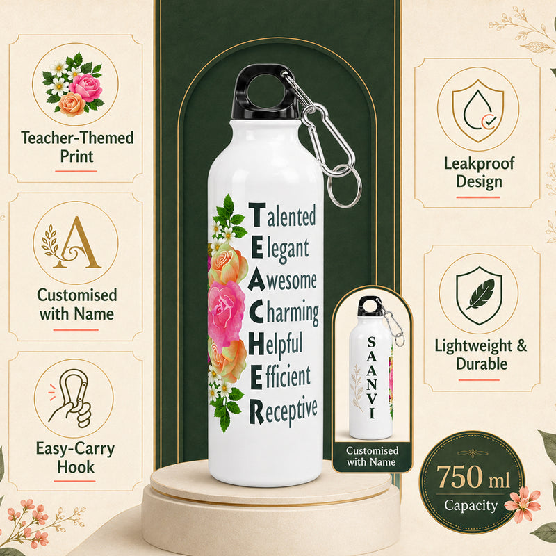 Personalized Teacher’s Day Gift | Leakproof Sipper Bottle with Carabiner | Teacher Appreciation Gift