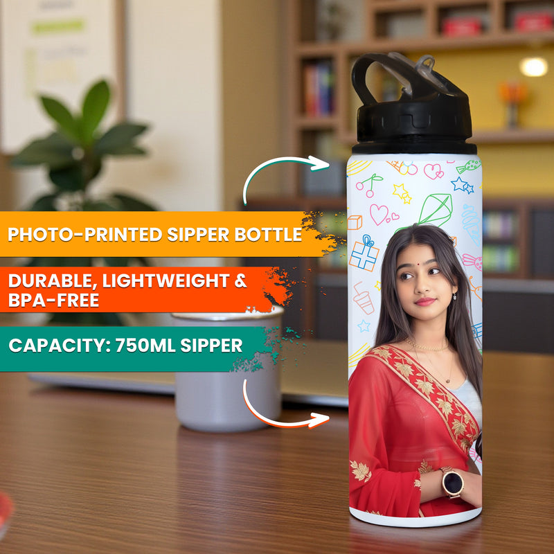 Customized Photo Printed 750 ML Aluminum Bottle for Women