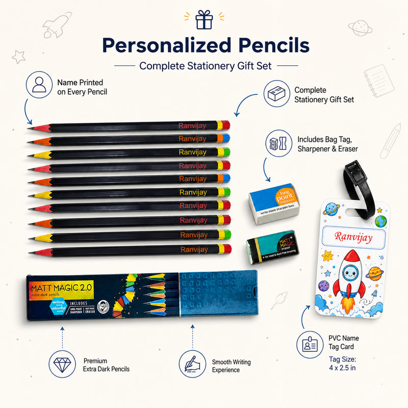 Customized Name Engraved Pencils with Name Tag for Kids
