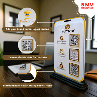 Personalized Acrylic QR Code Stand – 6x8 inch- with 3 Custom Slots for Logo & Branding