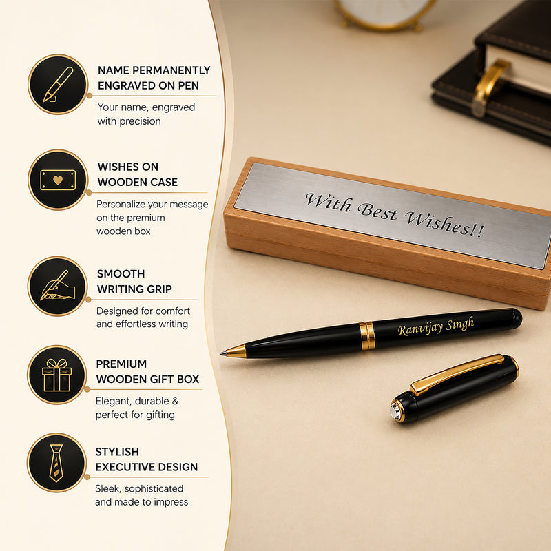 Customized Magnetic Roller Pen With Your Name & Message Engraved On Wooden Box