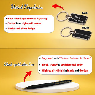 Retirement Gift Set – Pen, Metal Keychain with Quote & Ceramic Coffee Mug