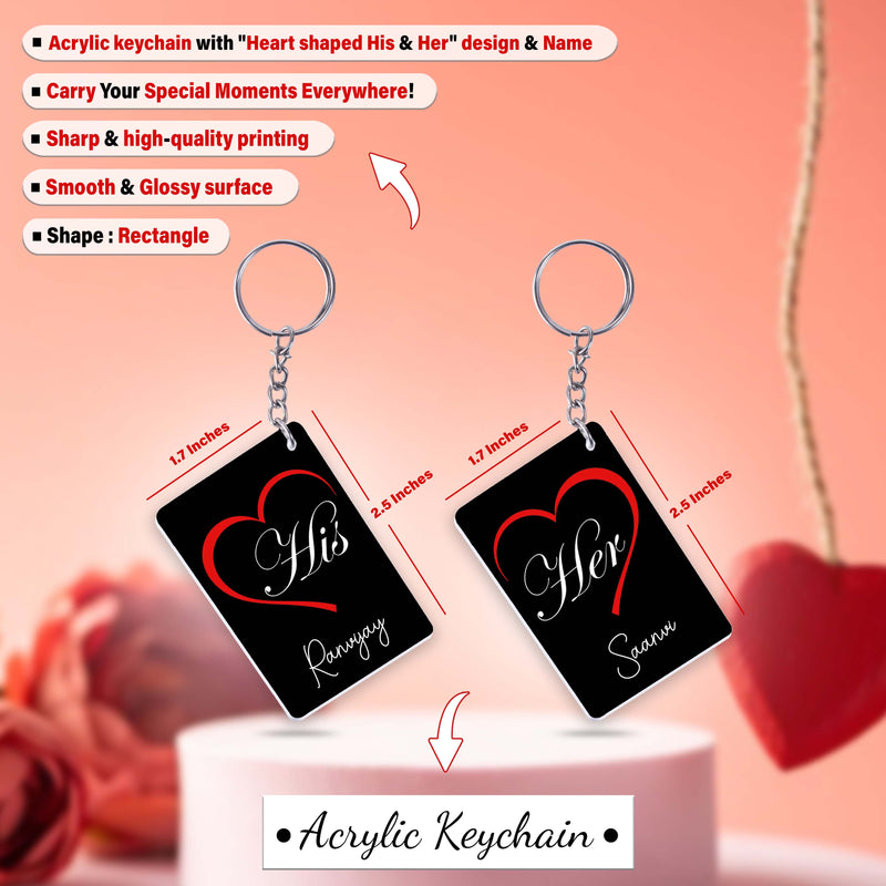 Anniversary Combo-Black Mugs & Keychains (Set of 2) with His & Her Design & Name Printed.